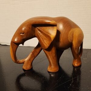 Handmade Handcrafted Wooden Elephant Figurine Missing One Tusk